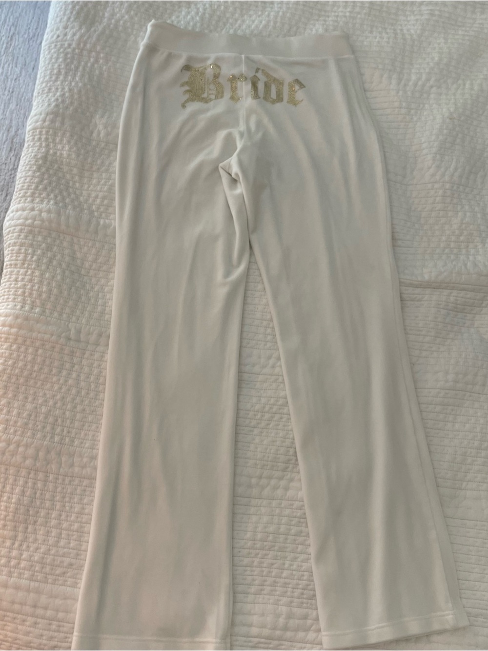 Juicy Couture White Y2K Pants Gold 'Bride' Rhinestones - Picture 3 of 8
